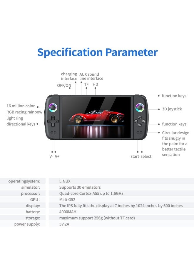 PEETTA Handheld Gaming Console with Detachable Controllers, Portable Game Player, RGB Joystick, Rechargeable Battery, Widescreen Display - Image 5